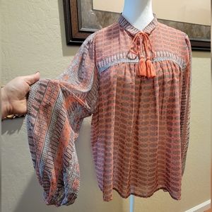 % Lucky Brand Sheer Peasant Top - Size L